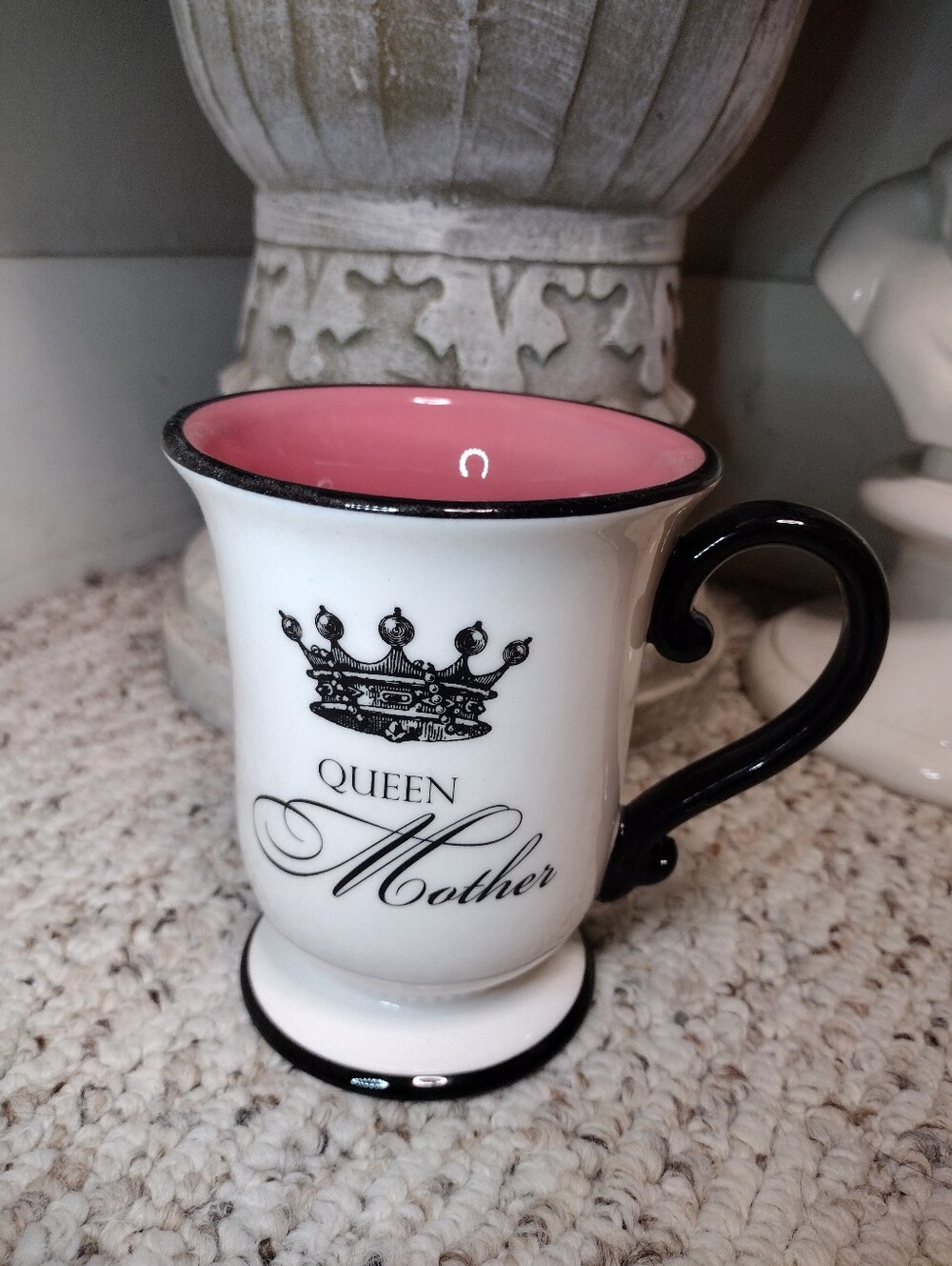 Grasslands Road "Queen Mother" Pink, White & Black Ceramic Pedestal Coffee Mug - Picture 6 of 6
